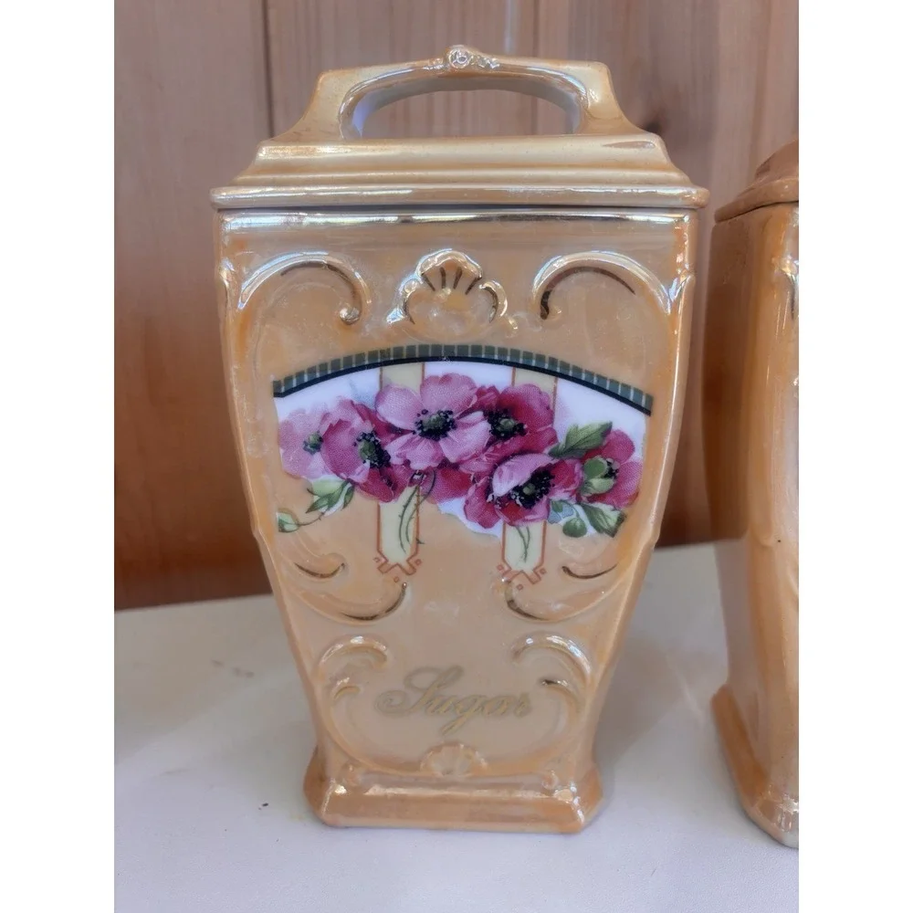 Vintage MEPOCO Germany Lusterware Canister Set Oatmeal Coffee Tea Sugar Salt